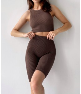 Бесшовный женский комплект в рубчик Halter Rib + Tracks Rib Shape (Deep taupe)